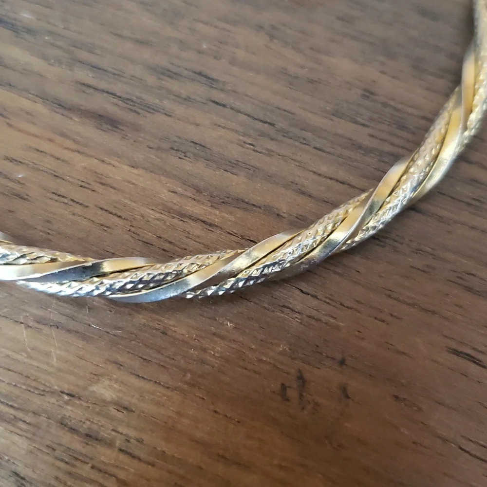 Elegant Entwined Gold and Silver Twisted Two Tone Bangle Bracelet
